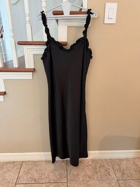 Betsy Johnson Black Slip Dress with Twisted Ruffle Straps